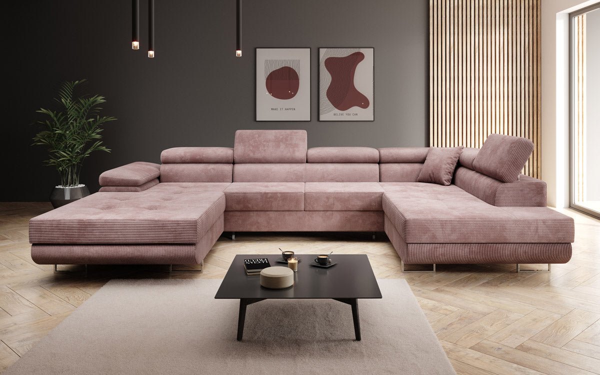 Canapé designer Lago avec fonction couchage et pliable en velours côtelé