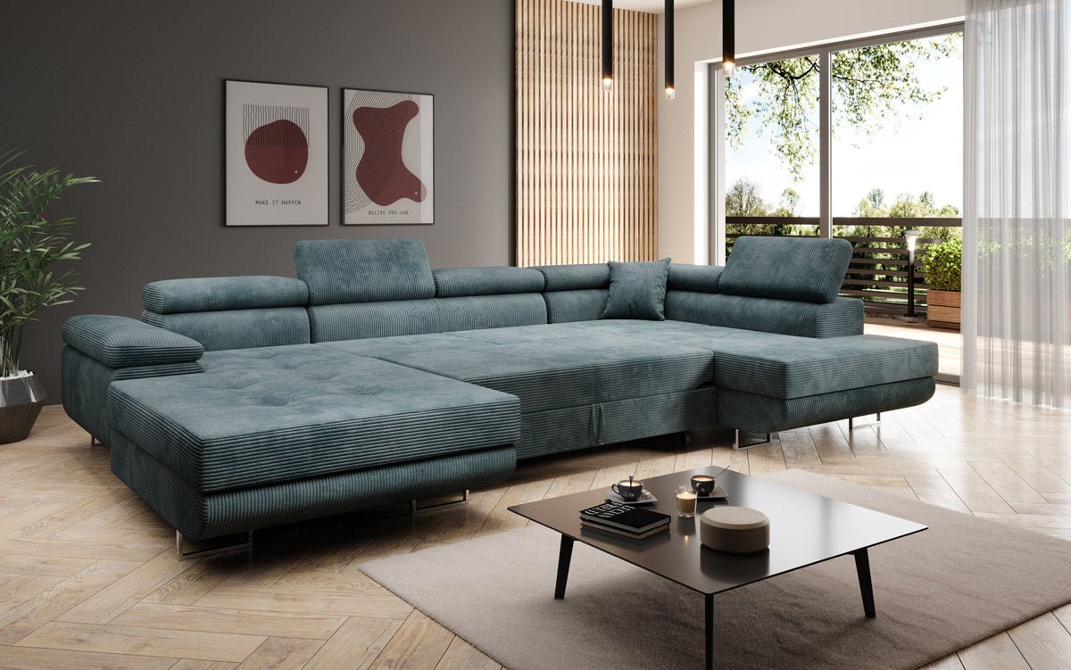 Canapé designer Lago avec fonction couchage et pliable en velours côtelé
