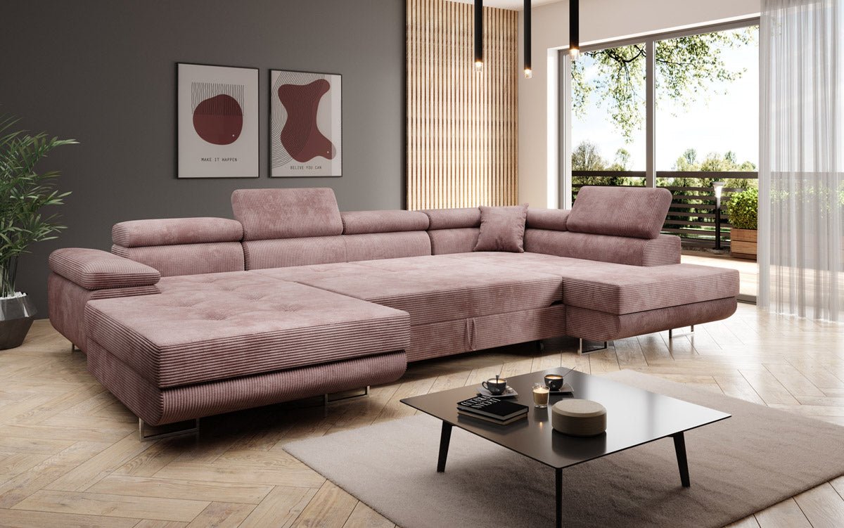 Canapé designer Lago avec fonction couchage et pliable en velours côtelé