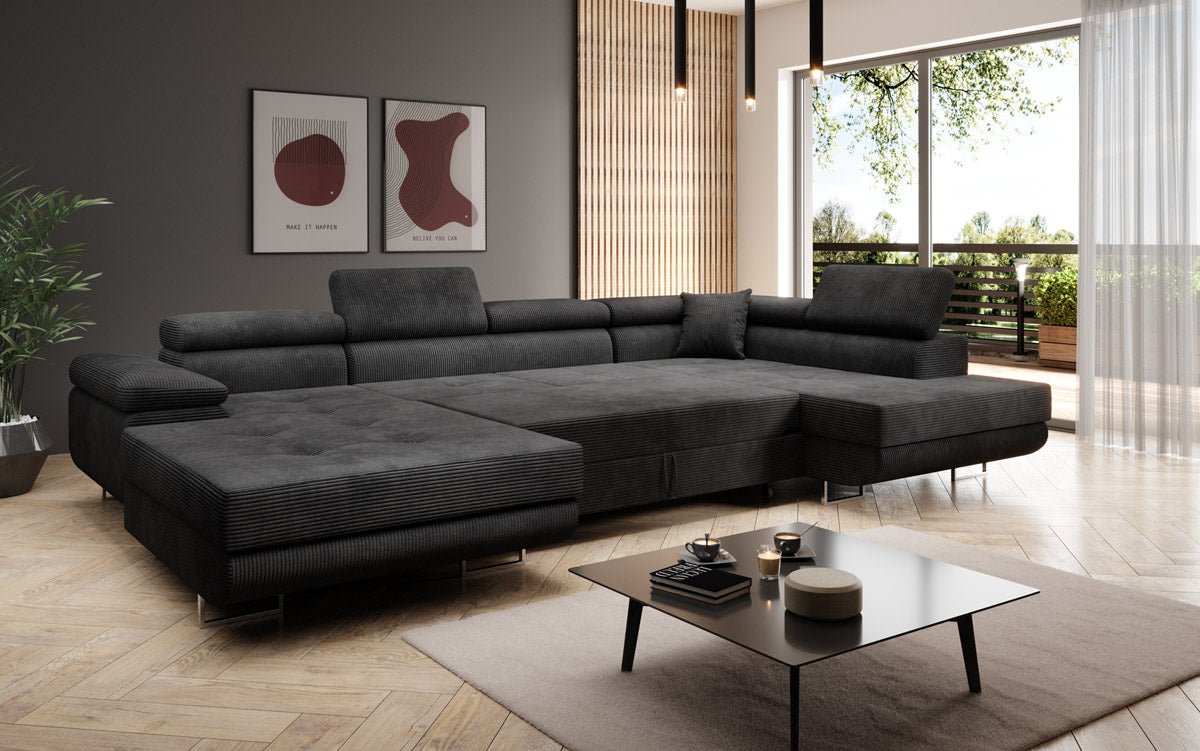 Canapé designer Lago avec fonction couchage et pliable en velours côtelé