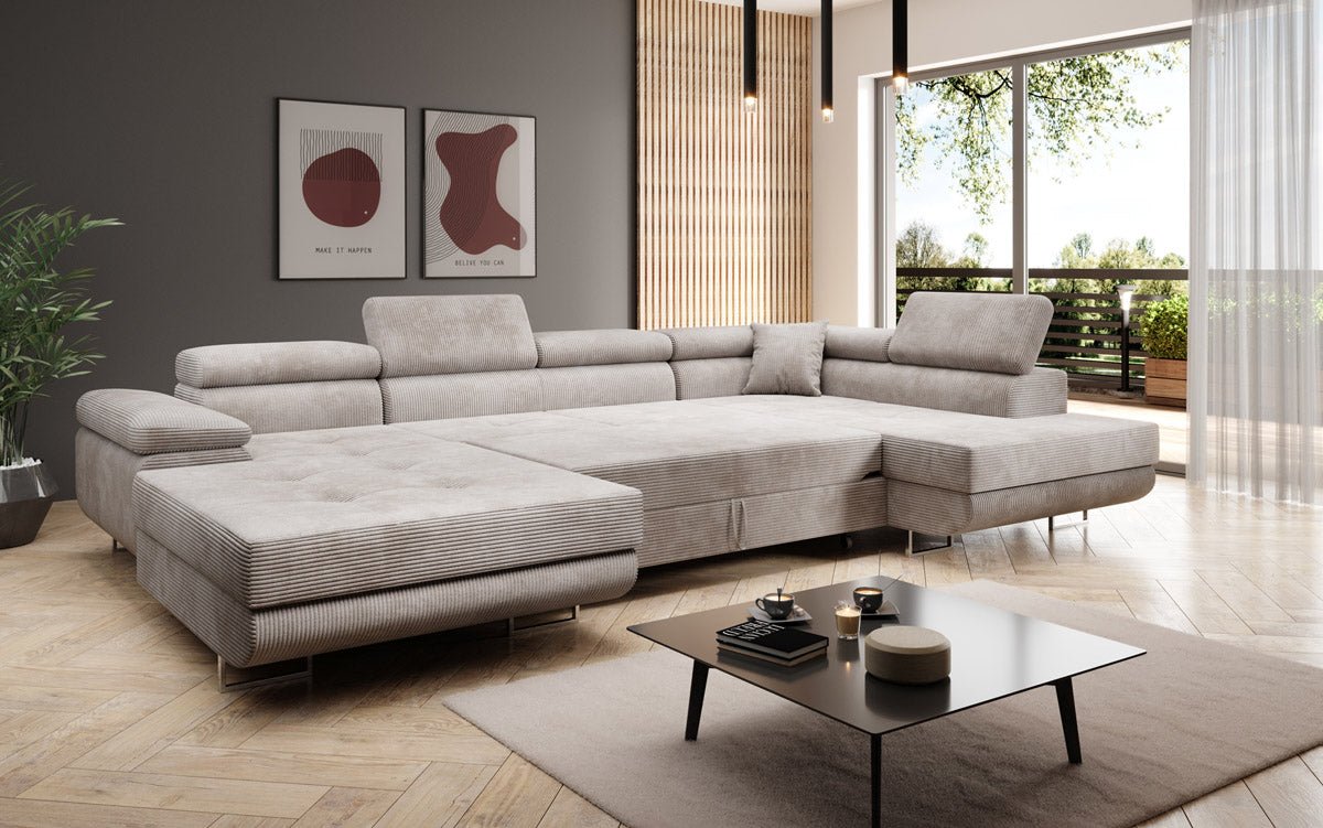 Canapé designer Lago avec fonction couchage et pliable en velours côtelé