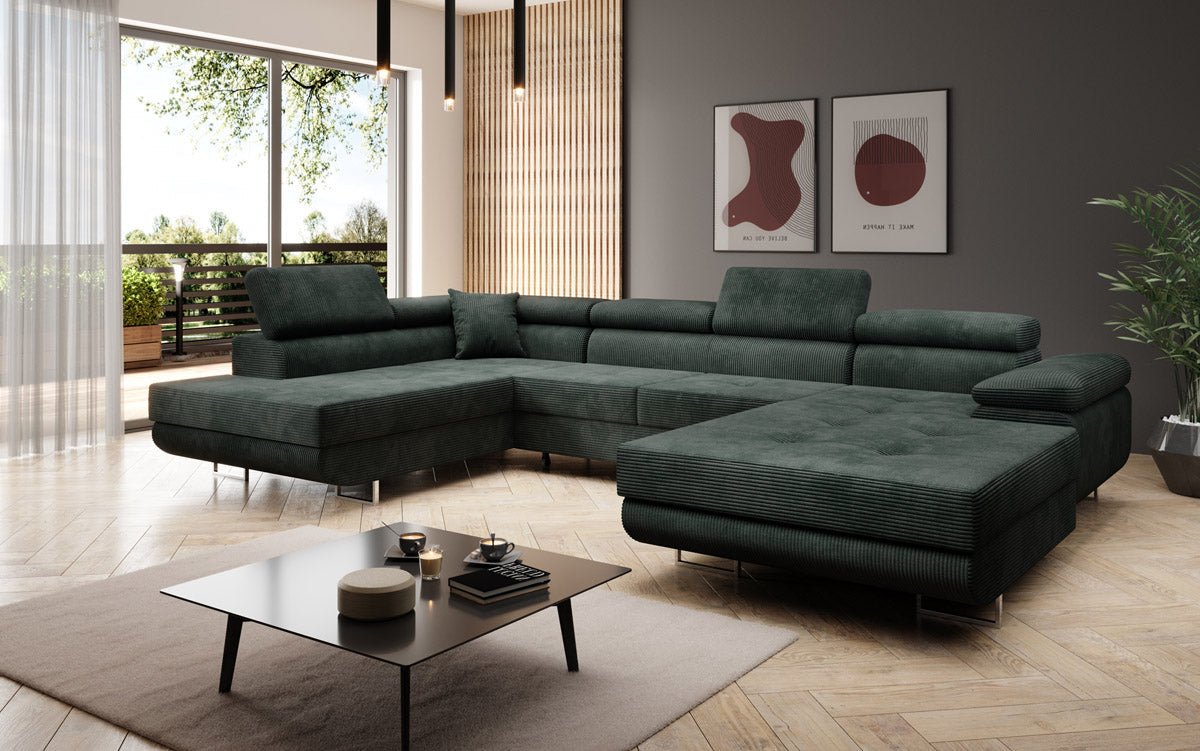 Canapé designer Lago avec fonction couchage et pliable en velours côtelé