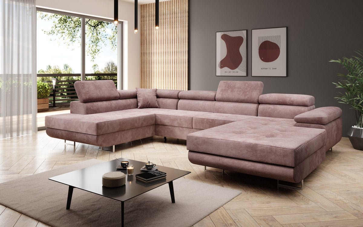 Canapé designer Lago avec fonction couchage et pliable en velours côtelé