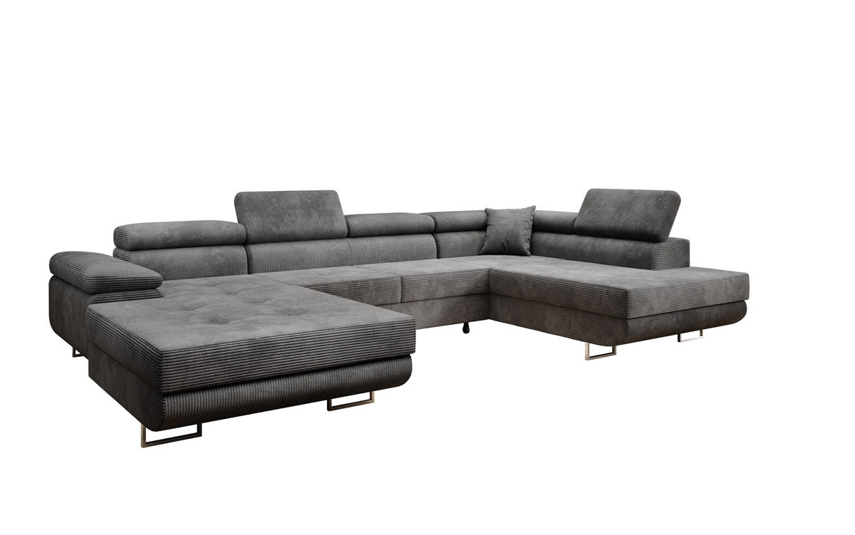 Canapé designer Lago avec fonction couchage et pliable en velours côtelé
