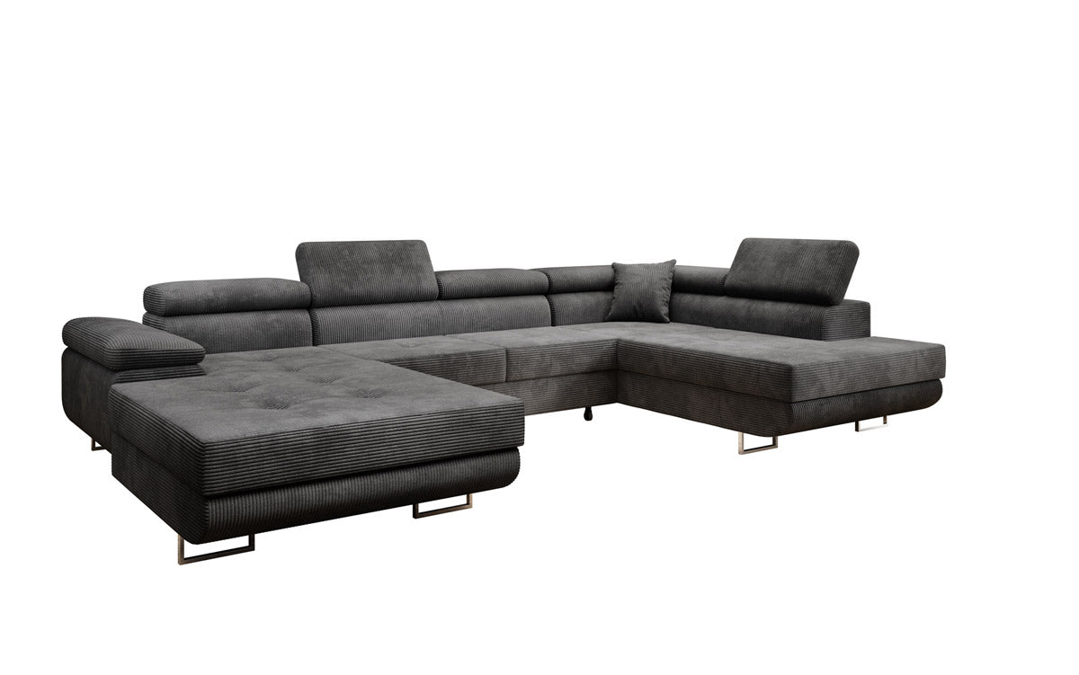 Canapé designer Lago avec fonction couchage et pliable en velours côtelé
