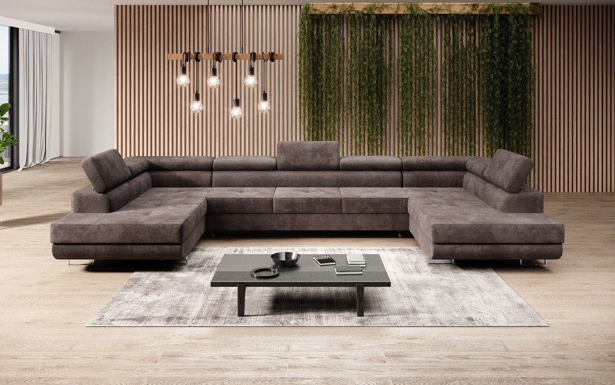 Canapé designer Taormina avec fonction couchage et rabattable en velours côtelé