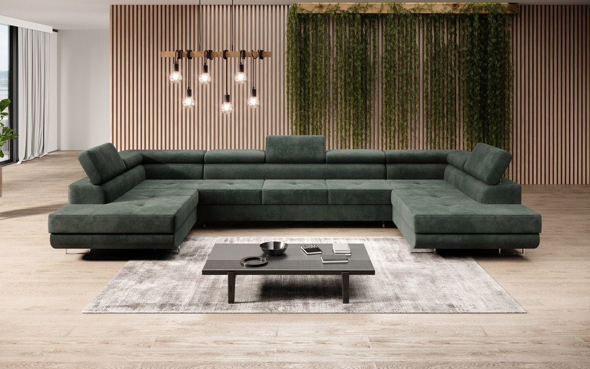 Canapé designer Taormina avec fonction couchage et rabattable en velours côtelé