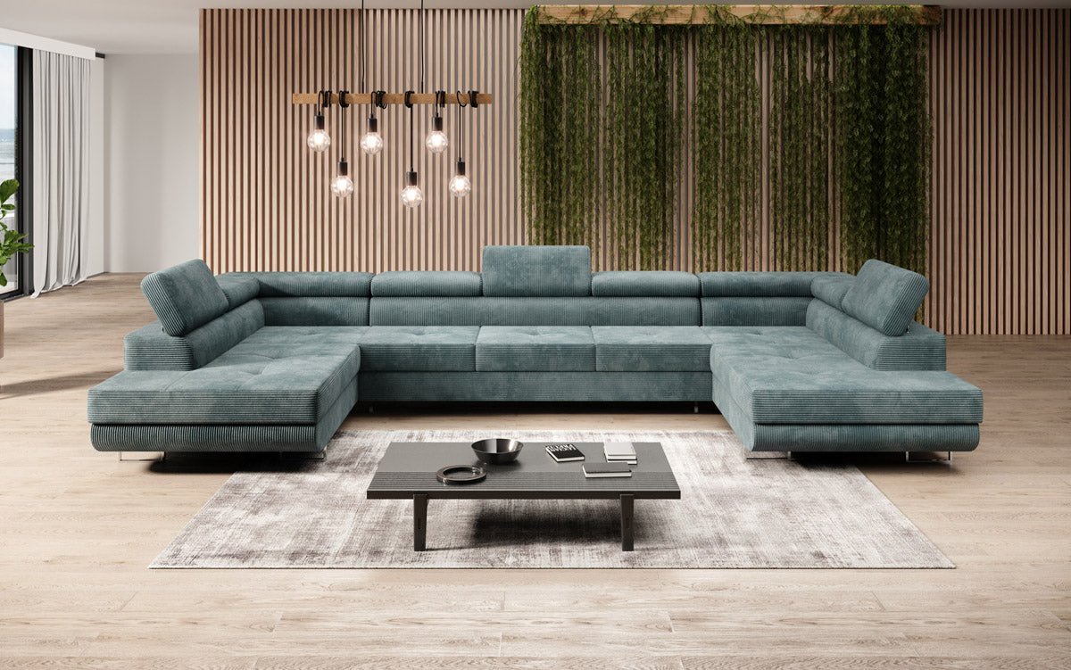 Canapé designer Taormina avec fonction couchage et rabattable en velours côtelé