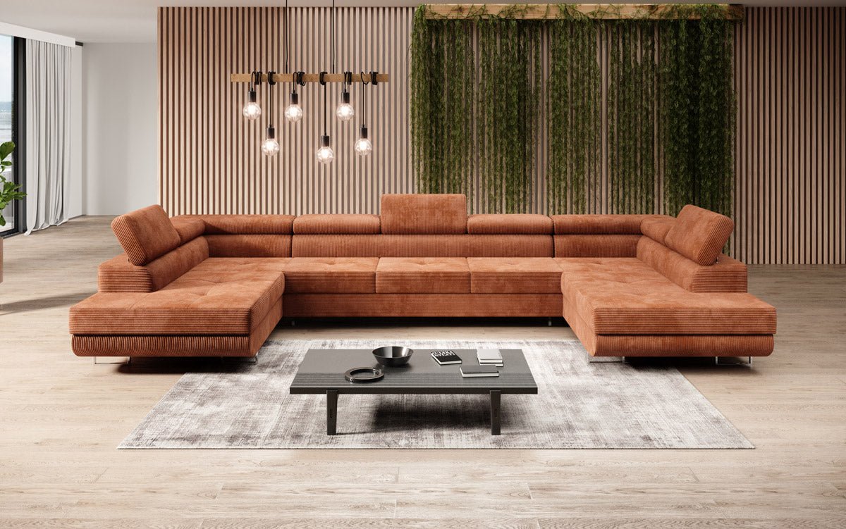 Canapé designer Taormina avec fonction couchage et rabattable en velours côtelé