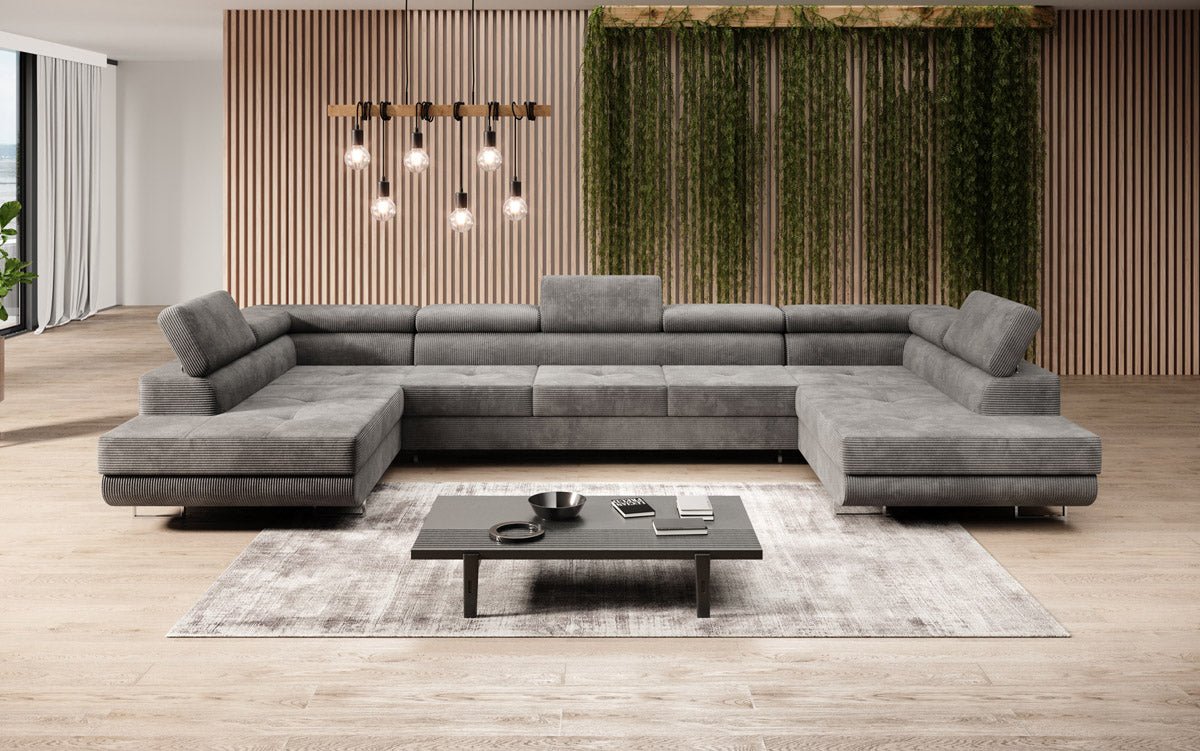 Canapé designer Taormina avec fonction couchage et rabattable en velours côtelé