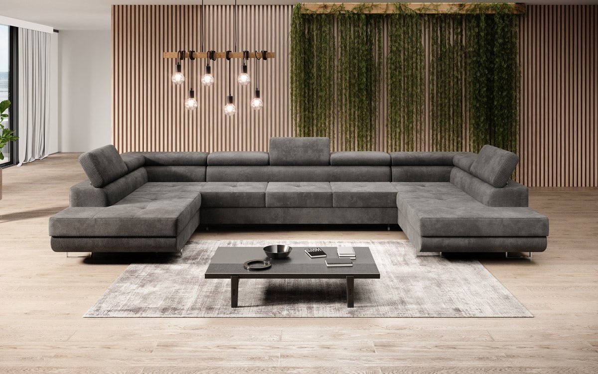 Canapé designer Taormina avec fonction couchage et rabattable en velours côtelé