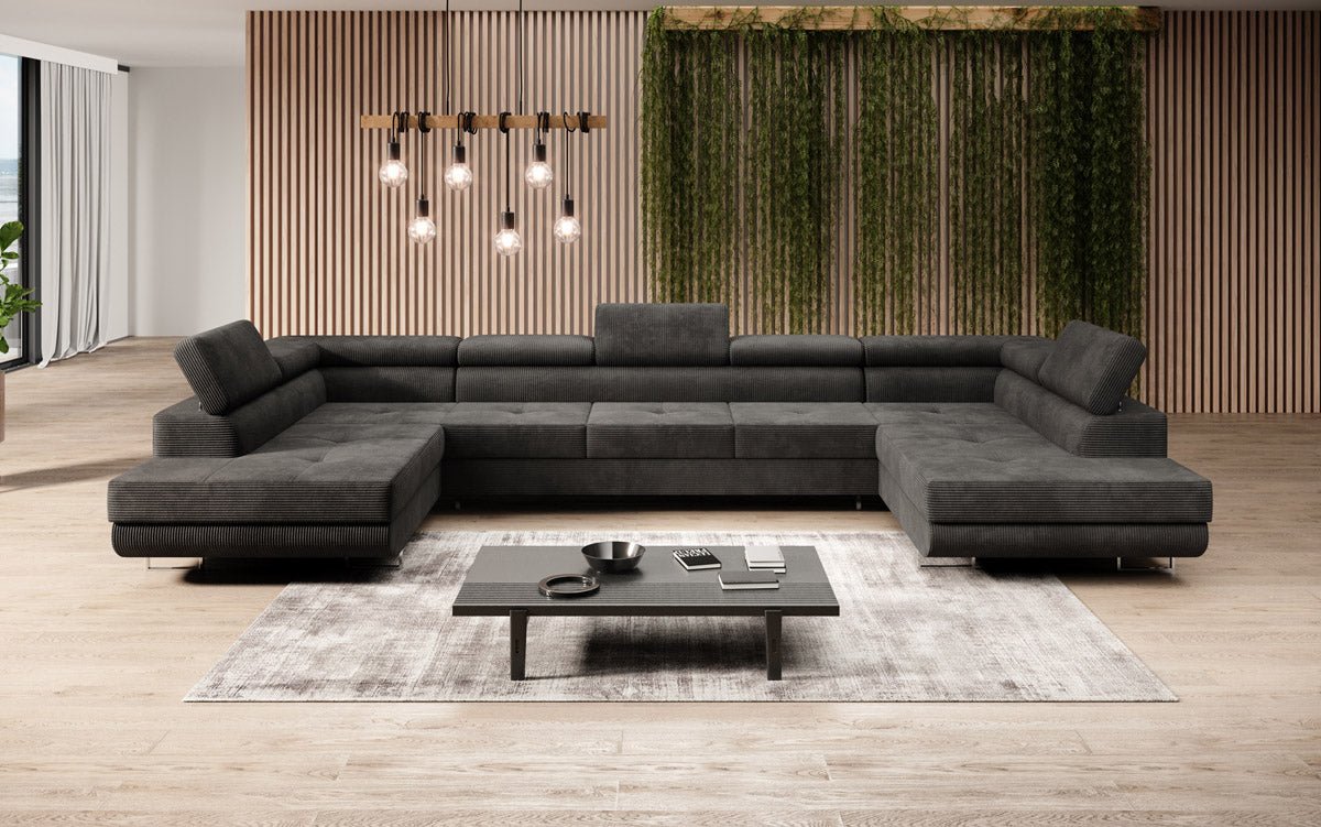 Canapé designer Taormina avec fonction couchage et rabattable en velours côtelé