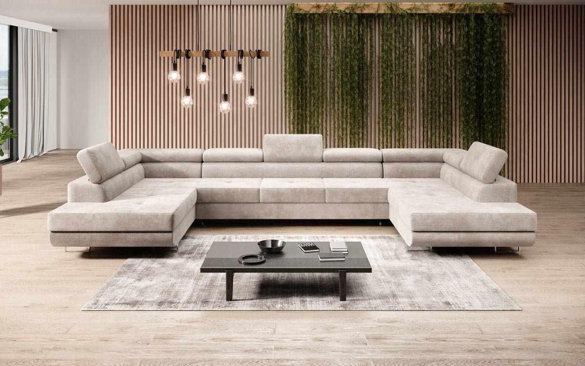 Canapé designer Taormina avec fonction couchage et rabattable en velours côtelé