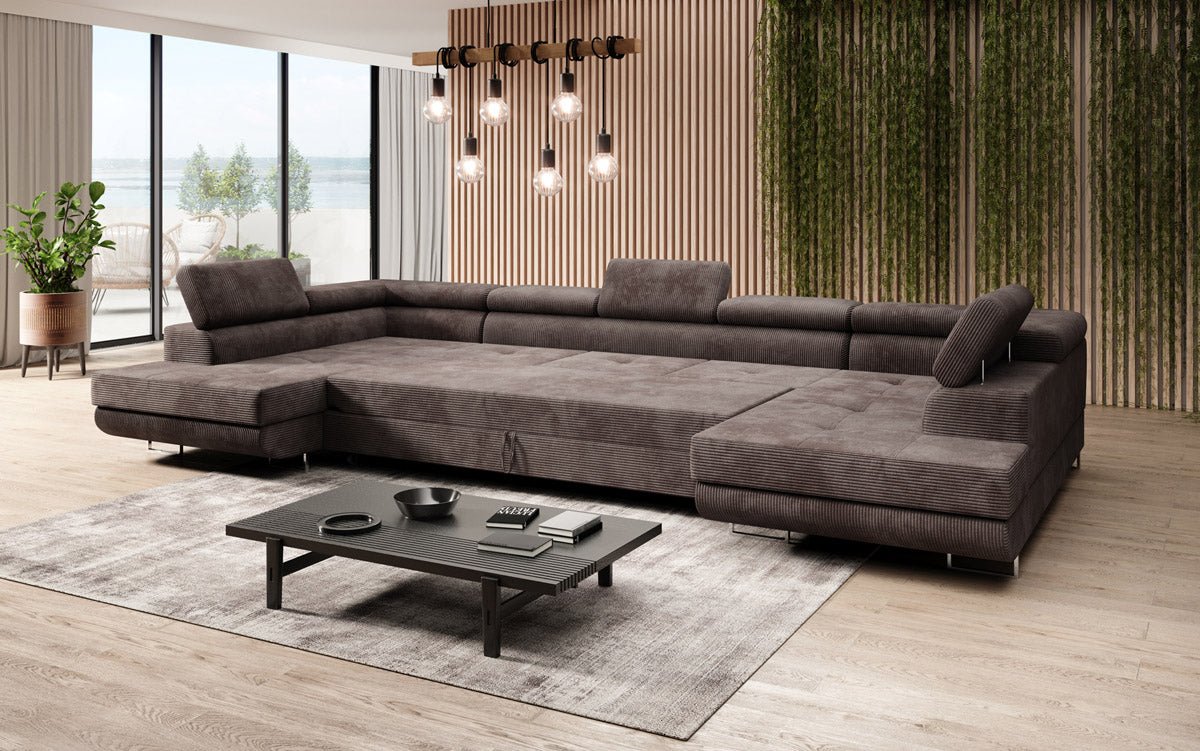 Canapé designer Taormina avec fonction couchage et rabattable en velours côtelé