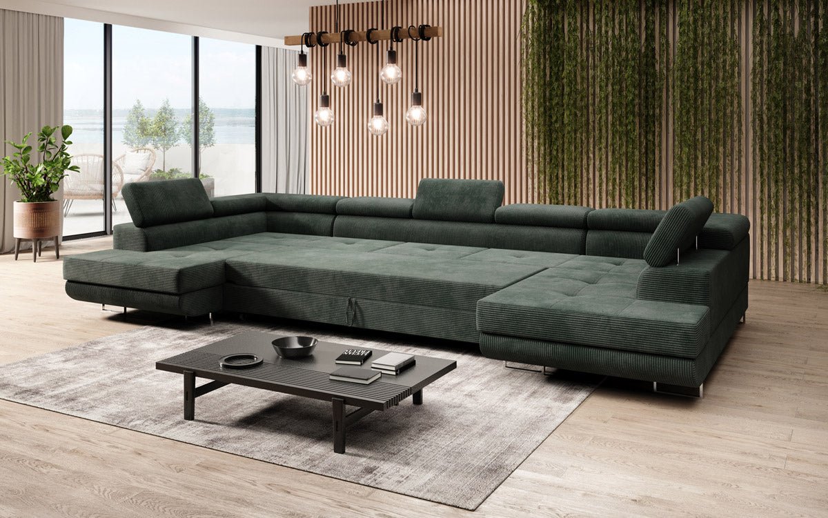 Canapé designer Taormina avec fonction couchage et rabattable en velours côtelé