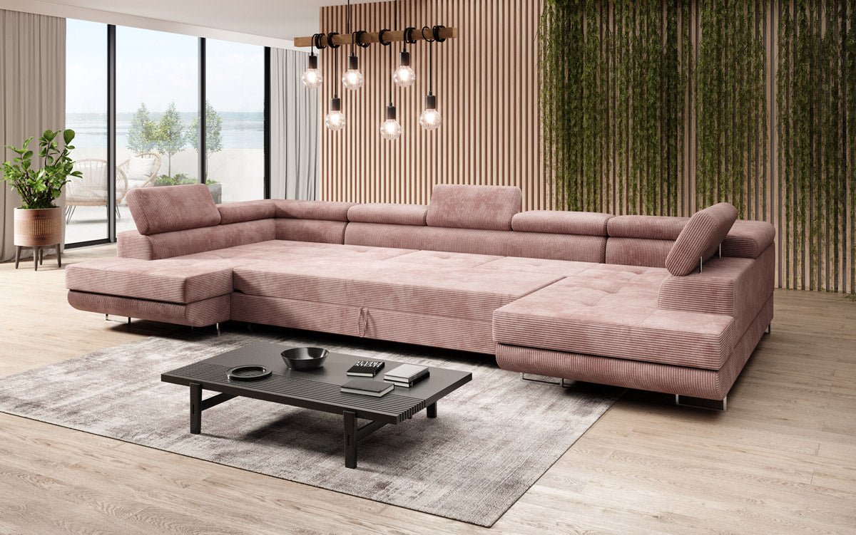 Canapé designer Taormina avec fonction couchage et rabattable en velours côtelé