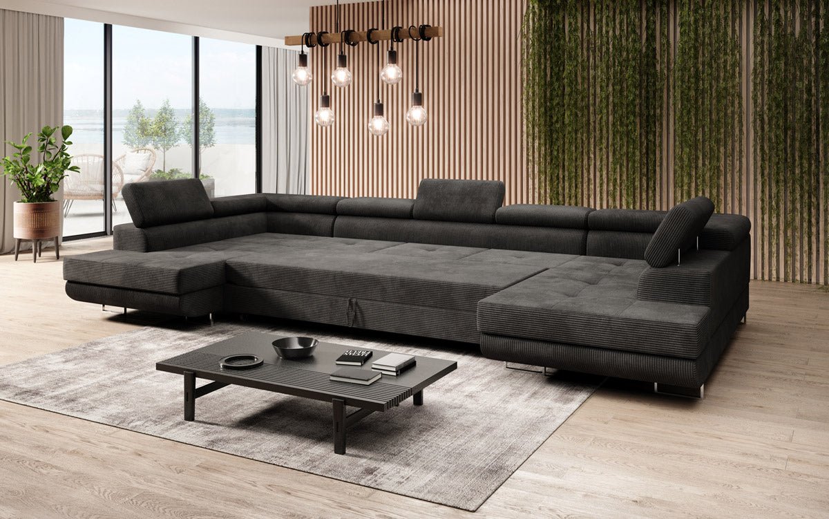 Canapé designer Taormina avec fonction couchage et rabattable en velours côtelé