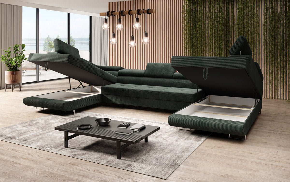 Canapé designer Taormina avec fonction couchage et rabattable en velours côtelé