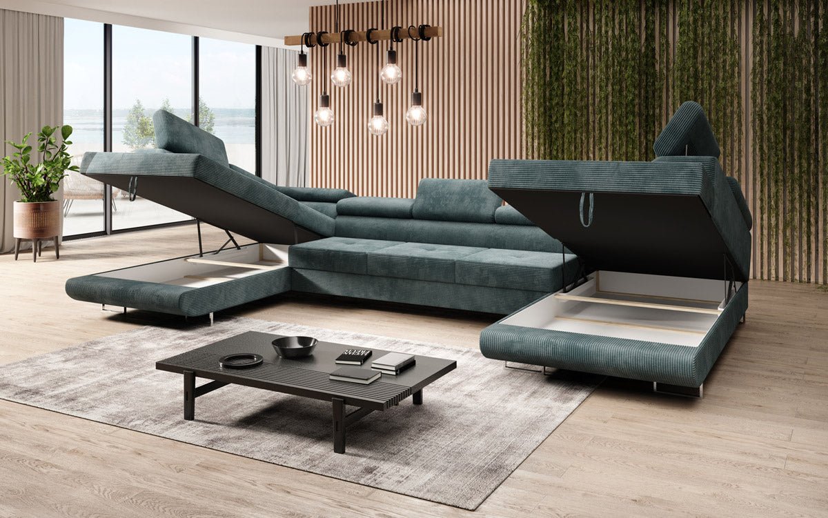 Canapé designer Taormina avec fonction couchage et rabattable en velours côtelé