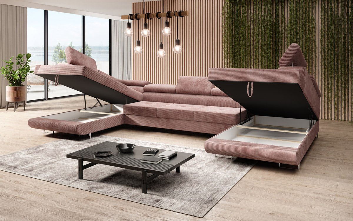 Canapé designer Taormina avec fonction couchage et rabattable en velours côtelé