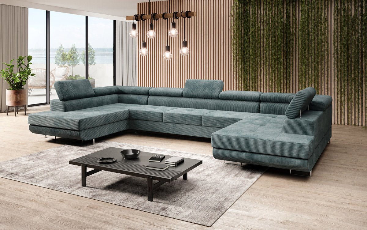 Canapé designer Taormina avec fonction couchage et rabattable en velours côtelé