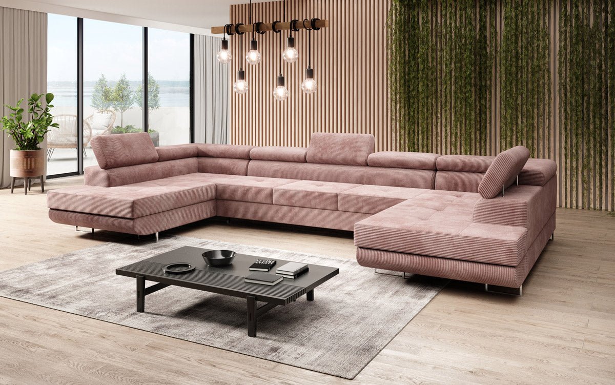 Canapé designer Taormina avec fonction couchage et rabattable en velours côtelé