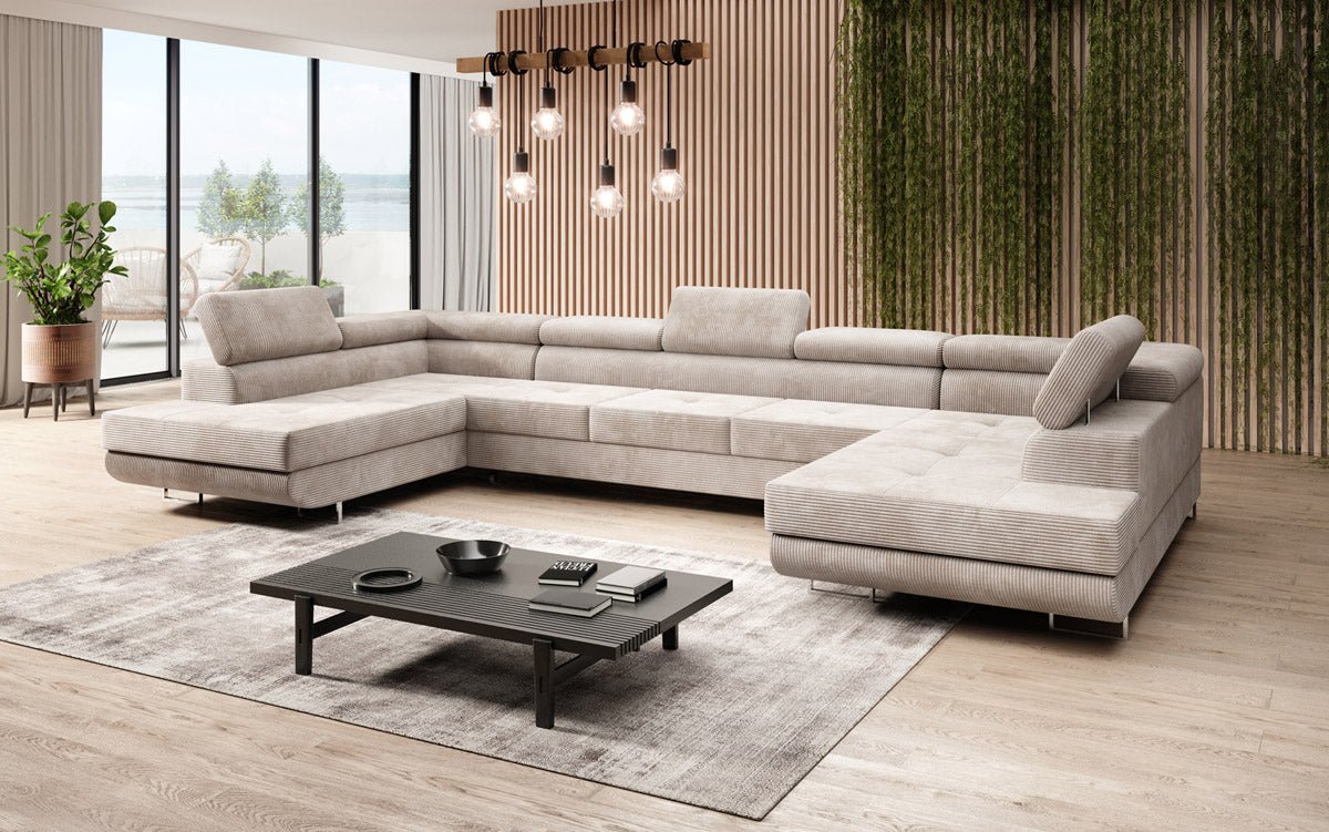 Canapé designer Taormina avec fonction couchage et rabattable en velours côtelé