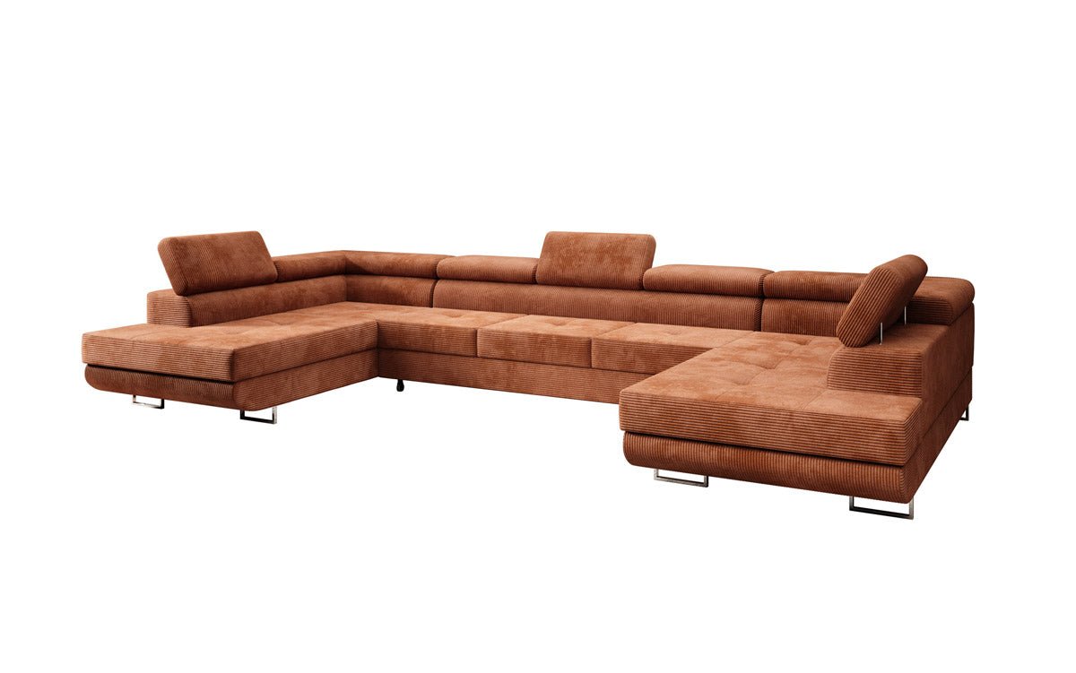 Canapé designer Taormina avec fonction couchage et rabattable en velours côtelé