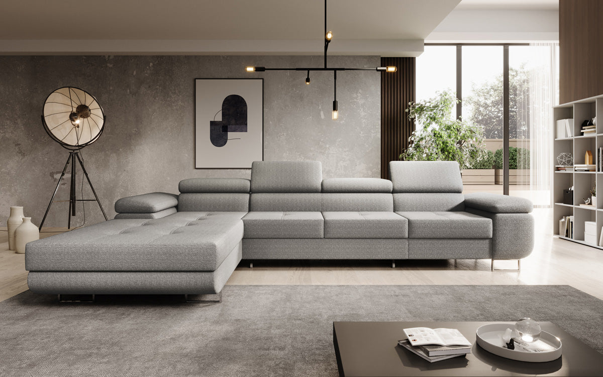 Canapé designer Calvera Maxi avec fonction couchage et rabattable en bouclé