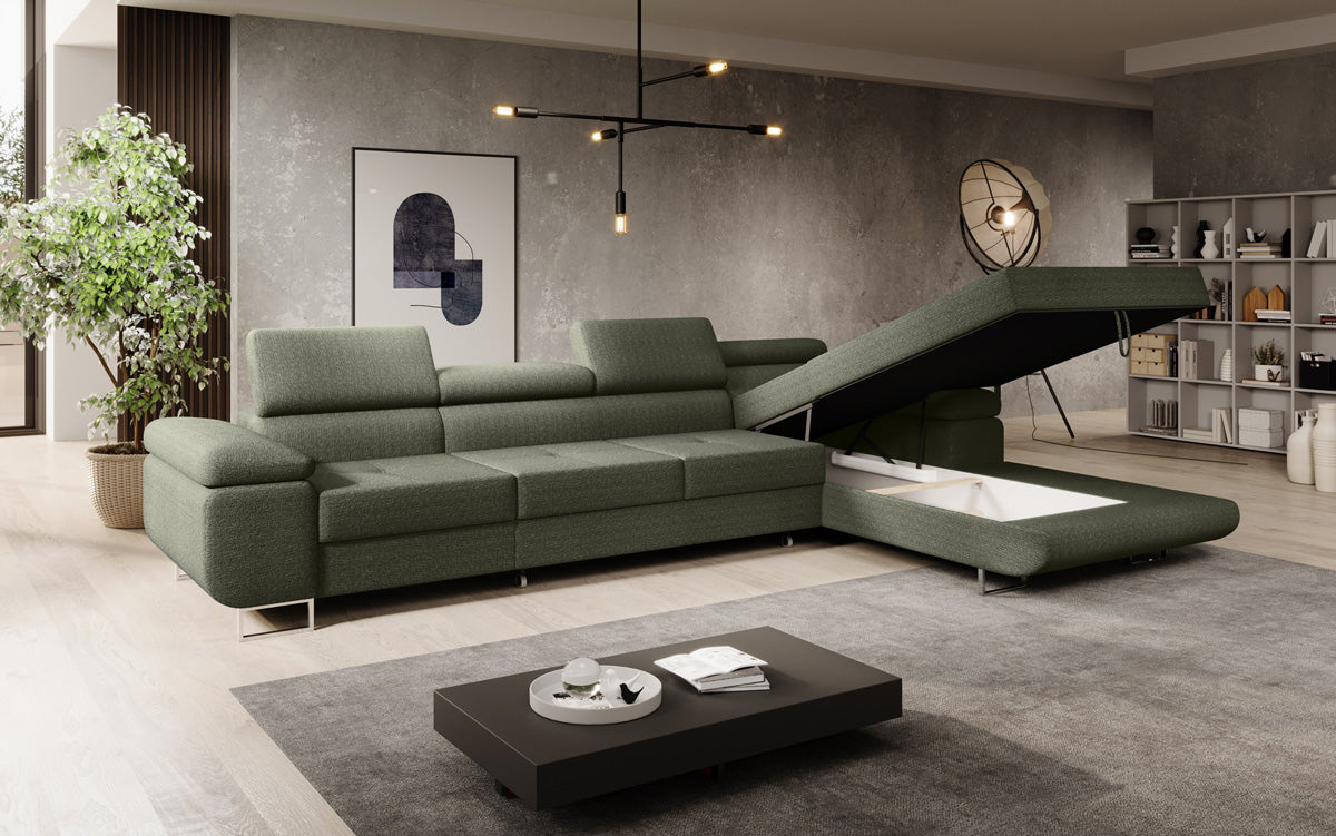 Canapé designer Calvera Maxi avec fonction couchage et rabattable en bouclé