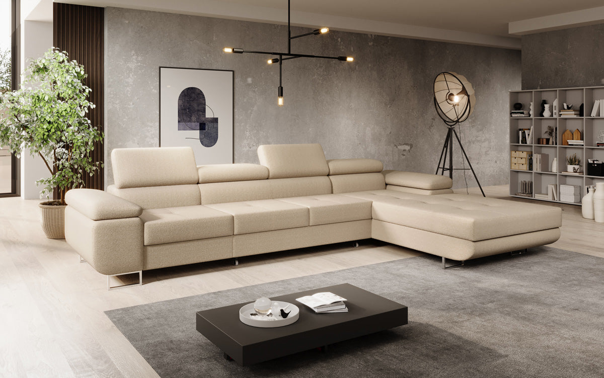 Canapé designer Calvera Maxi avec fonction couchage et rabattable en bouclé
