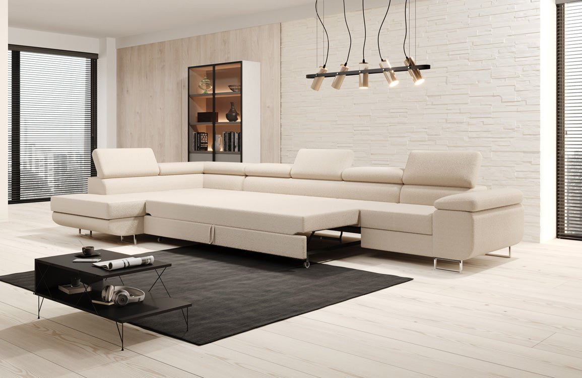 Canapé designer Maxi avec fonction couchage et pliable en bouclé