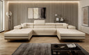 Canapé designer Calvera U avec fonction couchage et rabattable en Bouclé