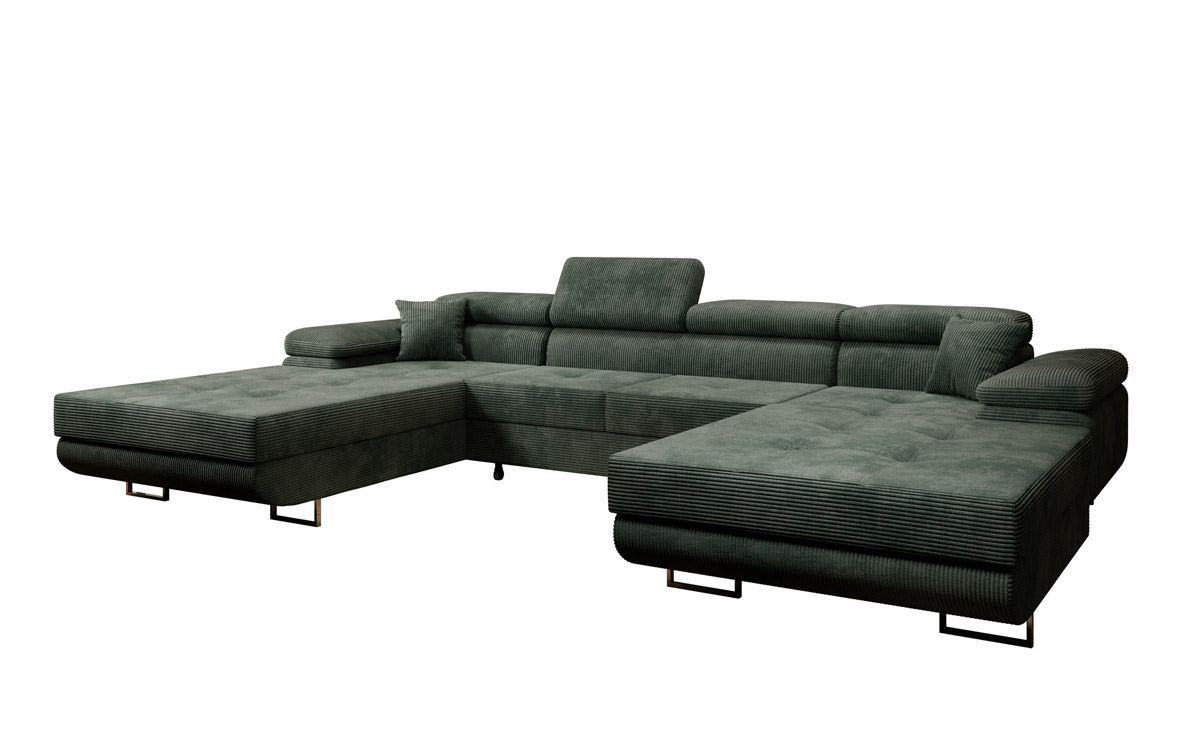 Canapé designer Calvera U avec fonction couchage et rabattable en velours côtelé