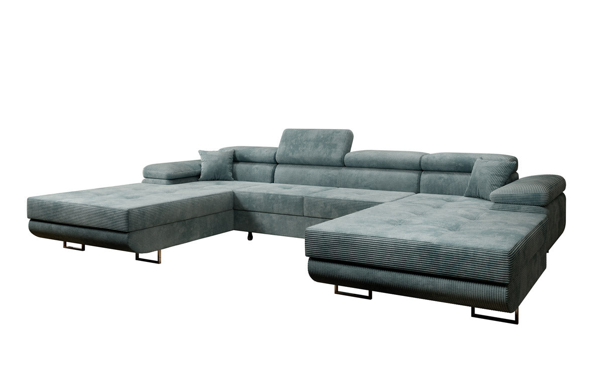 Canapé designer Calvera U avec fonction couchage et rabattable en velours côtelé