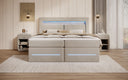 Lit boxspring Minera avec LED, USB et espace de rangement