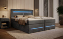 Lit boxspring Minera avec LED, USB et espace de rangement