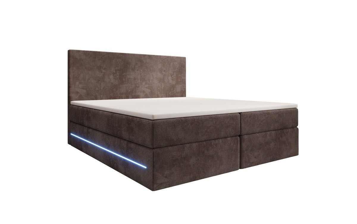 Lit boxspring Voyage avec LED et espace de rangement en Côtelé