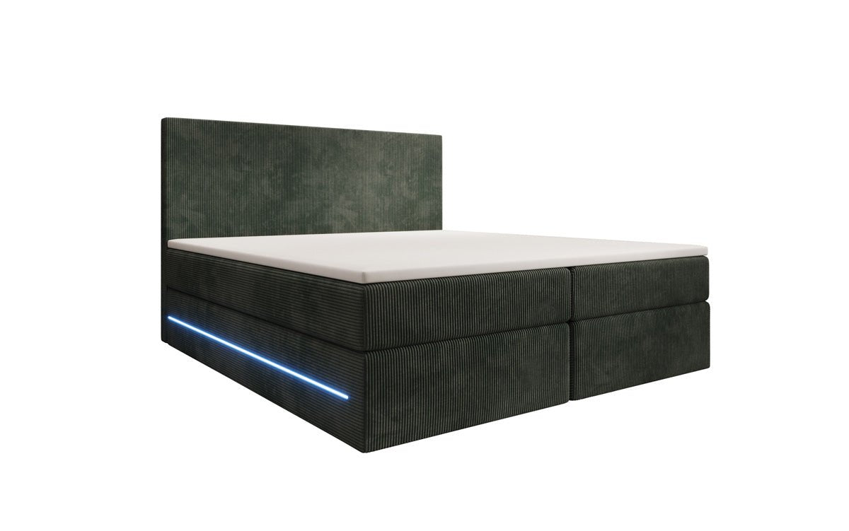Lit boxspring Voyage avec LED et espace de rangement en Côtelé