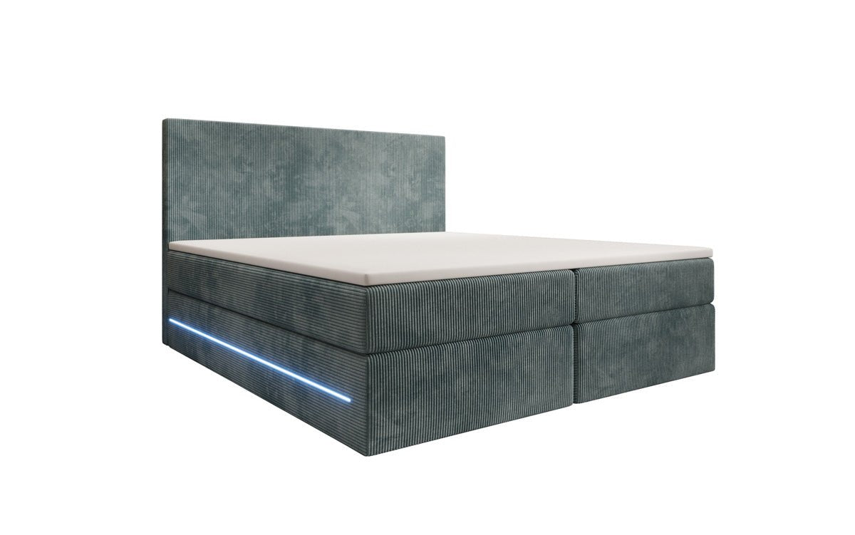 Lit boxspring Voyage avec LED et espace de rangement en Côtelé
