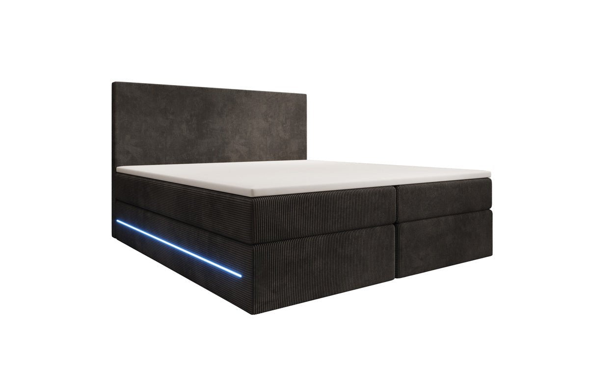 Lit boxspring Voyage avec LED et espace de rangement en Côtelé