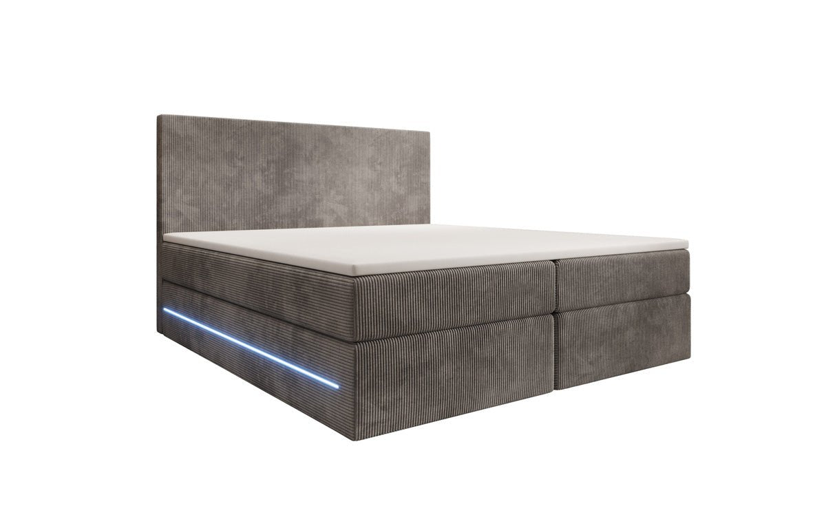 Lit boxspring Voyage avec LED et espace de rangement en Côtelé