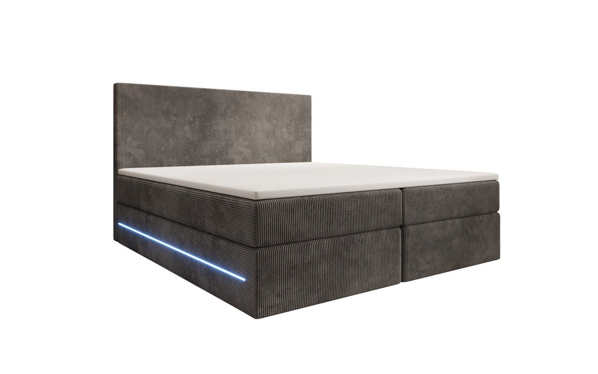 Lit boxspring Voyage avec LED et espace de rangement en Côtelé