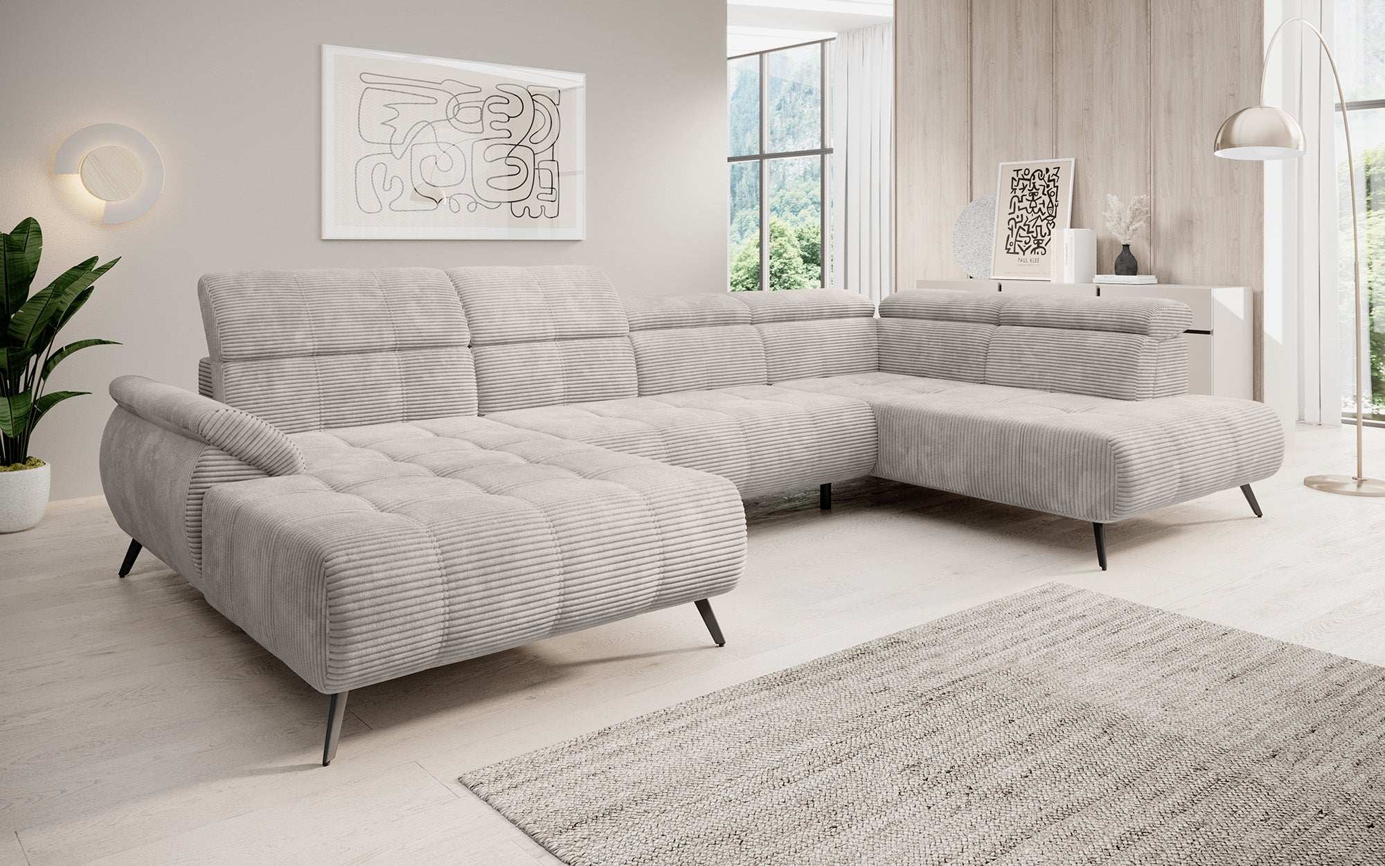 Designer Sofa Genova III mit elektrischer Sitzverlängerung und verstellbaren Kopflehnen