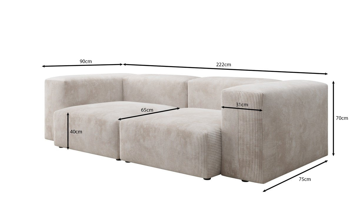 Designer 2-seater Snug sofa in corduroy