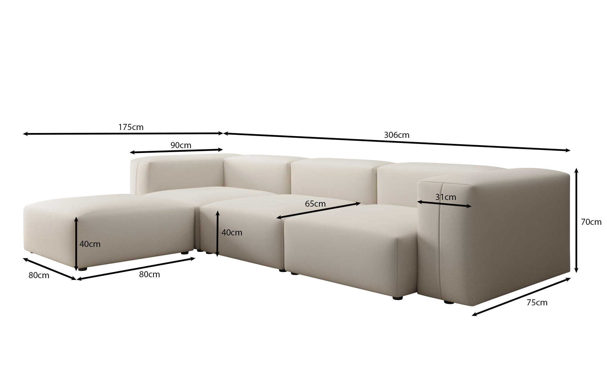 Canapé d'angle L Designer Snug en Tissu