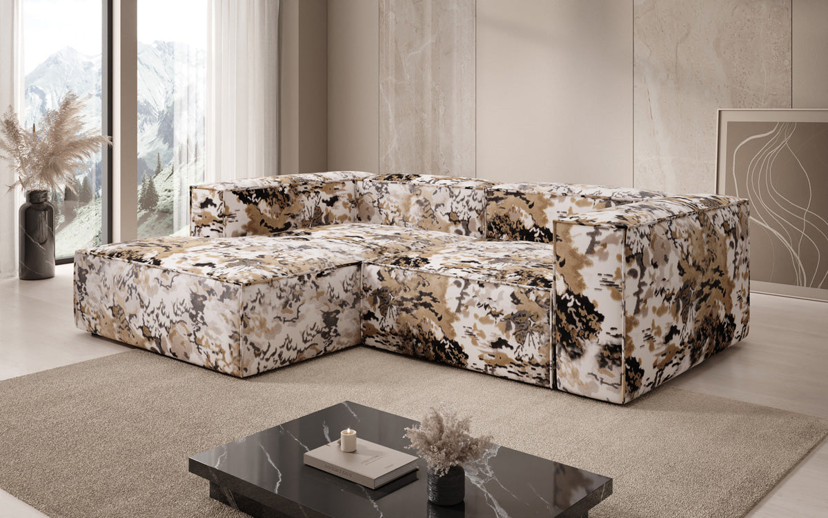 Canapé d'angle design Lesley Mini - jacquard à motif aquarelle