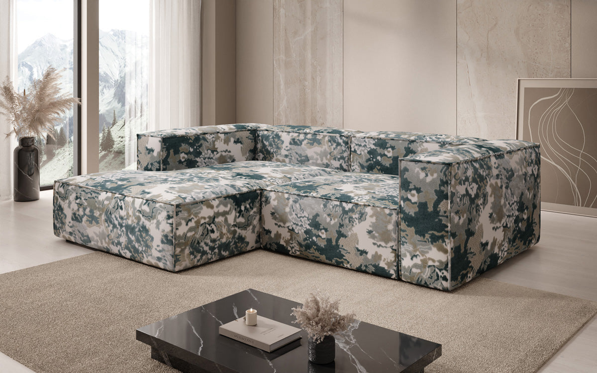 Canapé d'angle design Lesley Mini - jacquard à motif aquarelle
