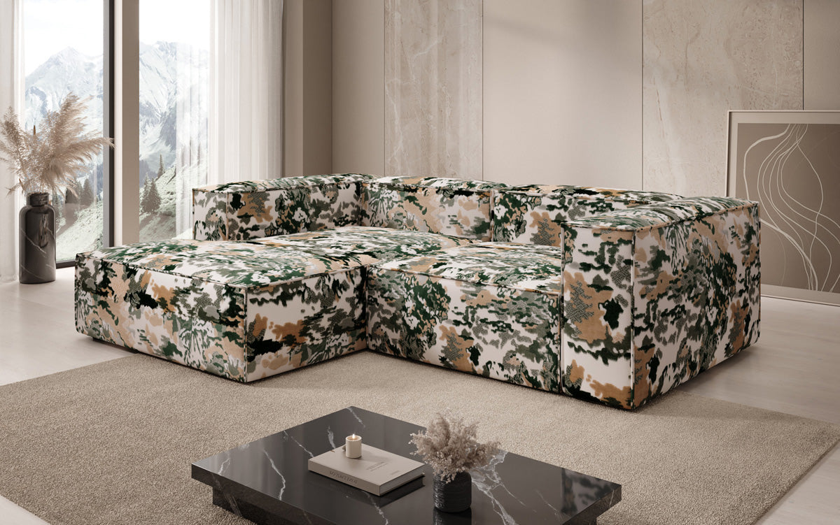 Canapé d'angle design Lesley Mini - jacquard à motif aquarelle