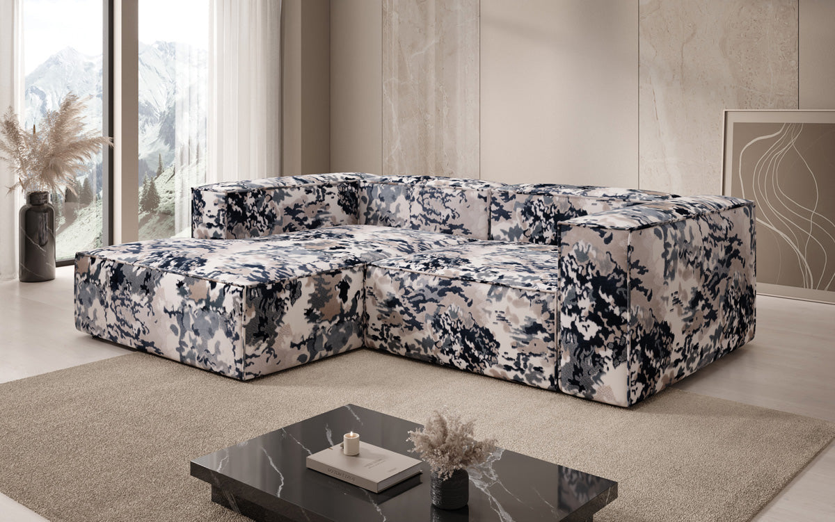 Canapé d'angle design Lesley Mini - jacquard à motif aquarelle